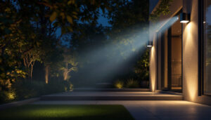 A photograph of a beautifully illuminated outdoor space at dusk