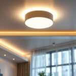 A photograph of a beautifully designed flush mount ceiling light fixture installed in a modern