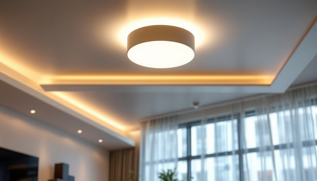 A photograph of a beautifully designed flush mount ceiling light fixture installed in a modern