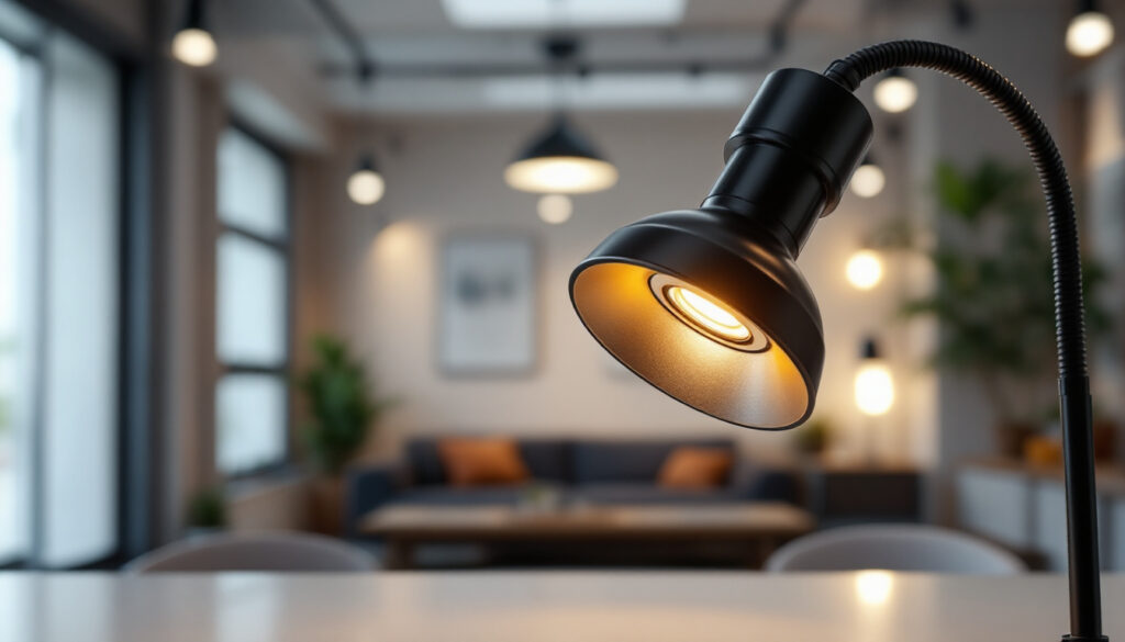 A photograph of a stylish and modern lighting fixture featuring a head receptacle prominently displayed