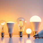 A photograph of a variety of led light bulbs displayed in an aesthetically pleasing arrangement
