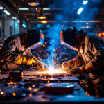 A photograph of a vibrant welding shop scene
