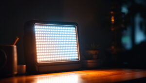 A photograph of a 38 led light source in a dimly lit environment