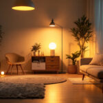 A photograph of a well-lit interior space showcasing a variety of ge lighting products in use