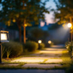 A photograph of a well-lit outdoor area showcasing a motion sensor flood light in action
