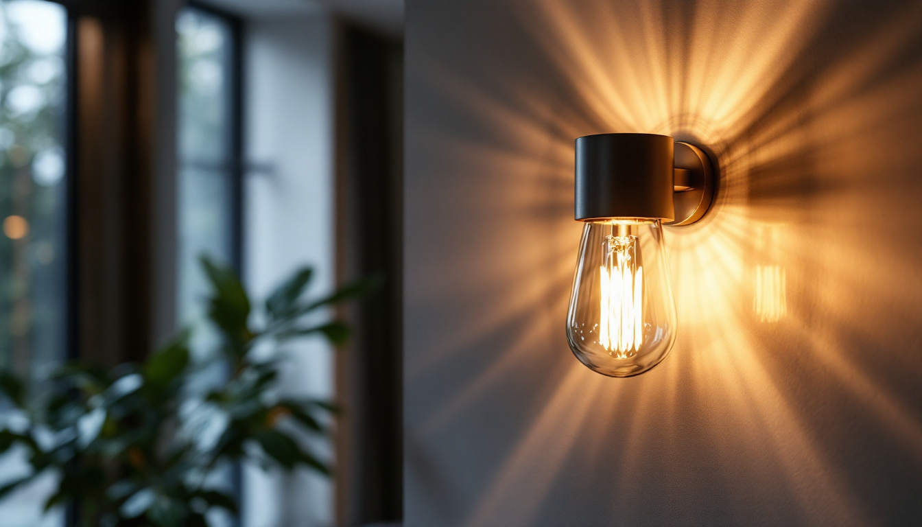 A photograph of a stylishly designed indoor wall light sconce illuminating a modern living space