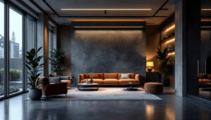 A photograph of a modern interior space showcasing innovative trac lighting installations
