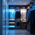 A photograph of a well-organized closet featuring led lighting solutions