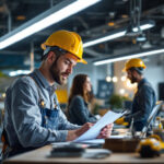 A photograph of a lighting contractor at work