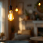 A photograph of a stylishly designed room illuminated by a type b 40-watt light bulb