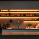 A photograph of a beautifully designed kitchen featuring warm