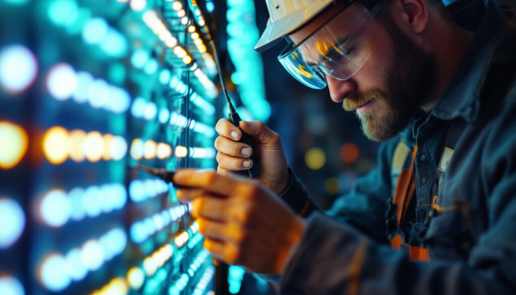 A photograph of a skilled lighting contractor working on a type b led wiring installation
