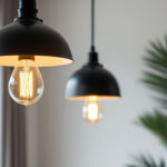 A photograph of a stylish light pendant installation in a modern interior setting