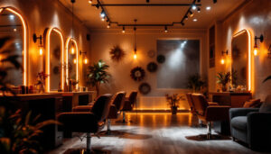 A photograph of a beautifully lit salon interior