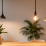 A photograph of a beautifully designed interior space featuring gooseneck lighting fixtures