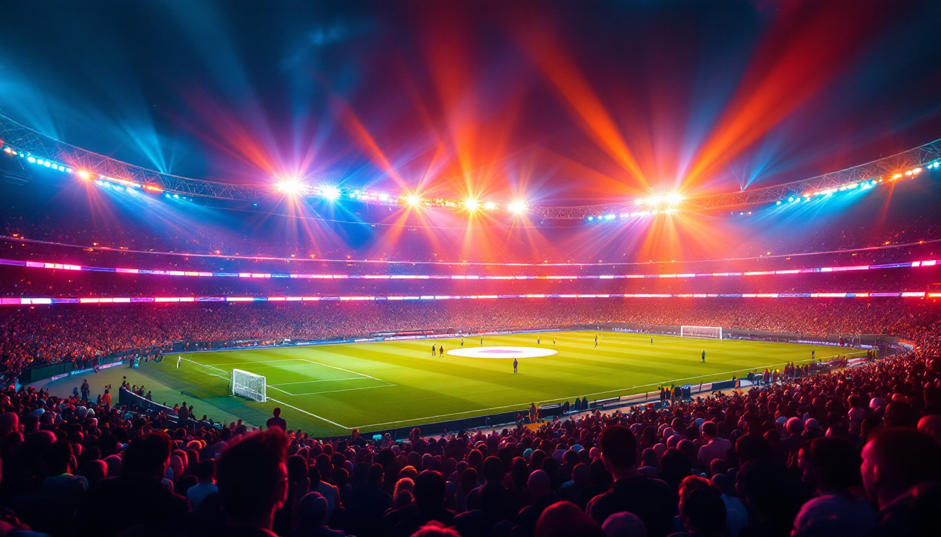 A photograph of a vibrant stadium illuminated by powerful led lights during an event