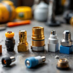 A photograph of a close-up of various wiring connectors arranged on a workbench