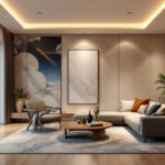 A photograph of a beautifully designed room featuring modern recessed lighting
