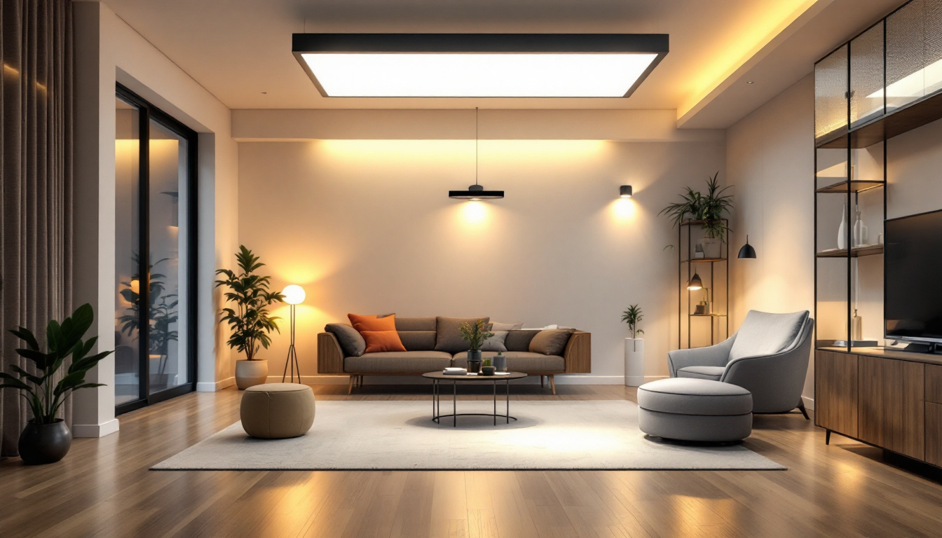 A photograph of a beautifully lit room featuring sleek 4-foot led light fixtures installed in various settings