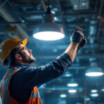 A photograph of a well-lit industrial space showcasing low bay led fixtures in action