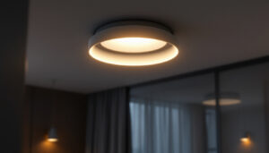 A photograph of a beautifully designed recessed can lighting fixture installed in a modern interior setting