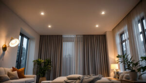 A photograph of a well-lit room featuring recessed led ceiling light fixtures