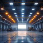 A photograph of a well-lit industrial space showcasing led high bay shop lights in action