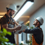 A photograph of a lighting contractor expertly installing linear led lights in a modern interior space