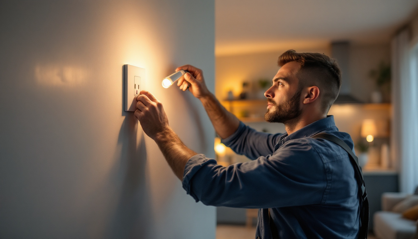 A photograph of a lighting contractor skillfully installing a modern light receptacle in a stylish residential setting