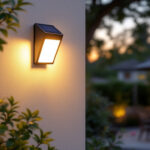 A photograph of a beautifully designed solar wall lamp installed on an outdoor wall