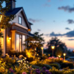 A photograph of a beautifully illuminated outdoor landscape at dusk