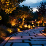 A photograph of a beautifully illuminated outdoor space at dusk