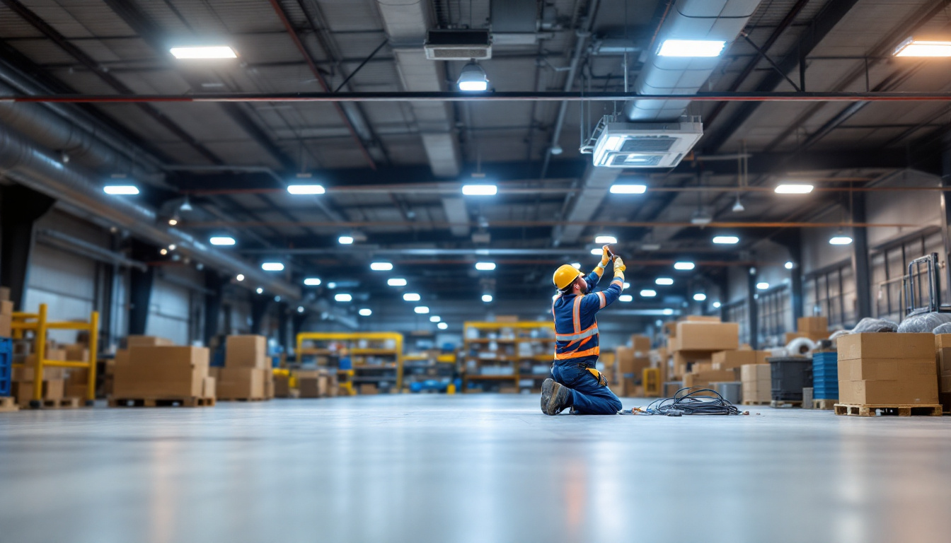 A photograph of a well-lit industrial space showcasing led low bay lights in action