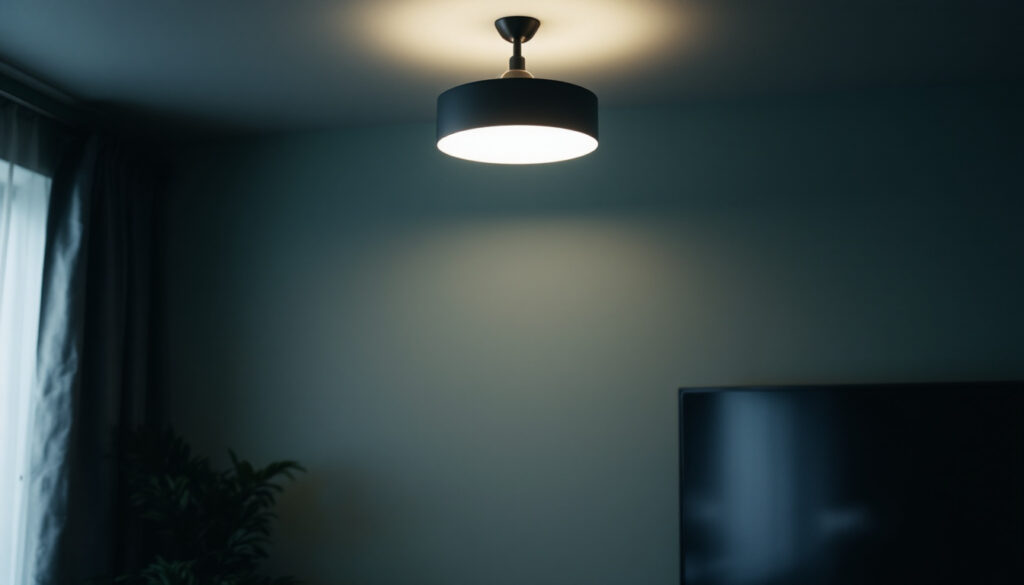 A photograph of a well-lit room with low ceilings