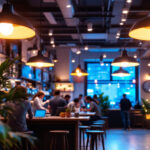 A photograph of a well-lit commercial space showcasing led canopy light fixtures installed in a vibrant