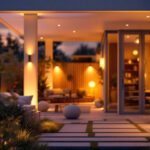 A photograph of a beautifully illuminated outdoor space at dusk