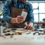 A photograph of a lighting contractor installing a single receptacle in a well-lit