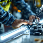 A photograph of a lighting contractor working on a t8 ballast installation