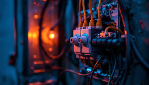 A photograph of a close-up of a double pole lighted switch being installed by a lighting contractor