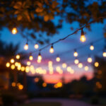 A photograph of a beautifully illuminated outdoor space featuring led string lights