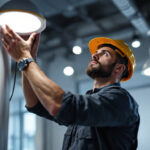 A photograph of a lighting contractor expertly installing mr16 led lights in a modern space