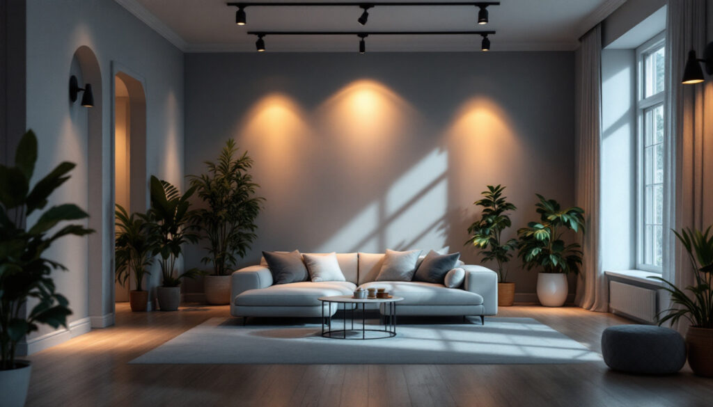 A photograph of a beautifully lit interior space showcasing various examples of indirect lighting techniques