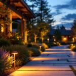 A photograph of a beautifully illuminated outdoor space at dusk