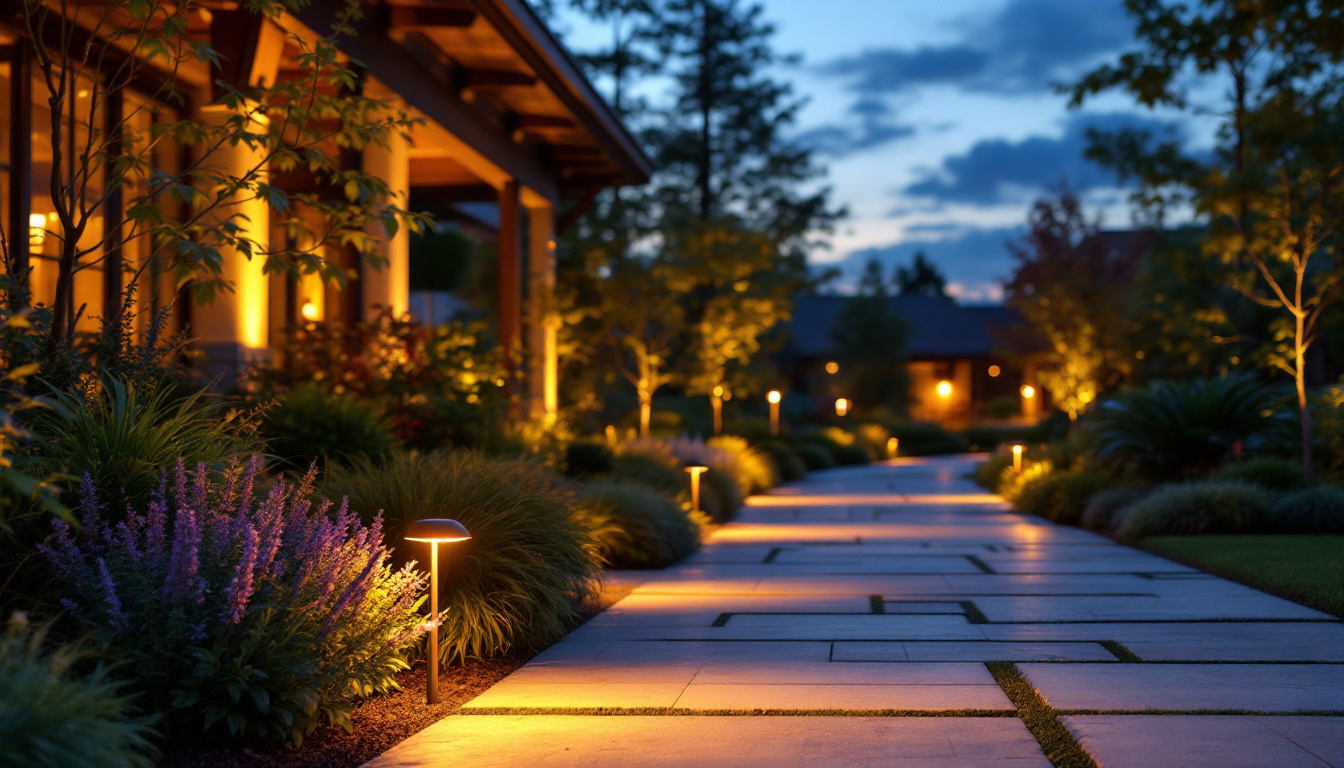A photograph of a beautifully illuminated outdoor space at dusk