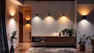 A photograph of a stylishly designed interior space featuring various led wall lights in use