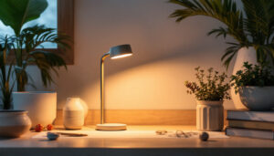 A photograph of a beautifully arranged uvo lamp in a well-lit interior setting