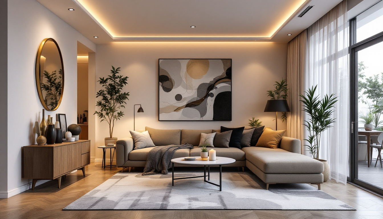 A photograph of a beautifully designed room featuring recessed remodel can lights