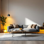 A photograph of a modern living space featuring stylishly replaced can lighting