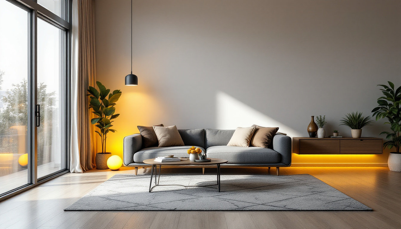 A photograph of a modern living space featuring stylishly replaced can lighting