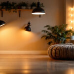 A photograph of a well-lit interior space showcasing various types of can lights in different styles and settings